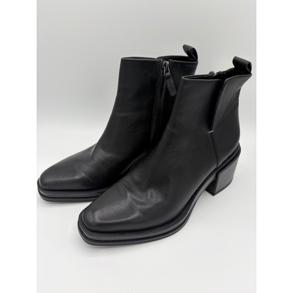 Franco Sarto Dalden Black Leather Pointed Toe Block Heel Ankle Boots Size 7.5M